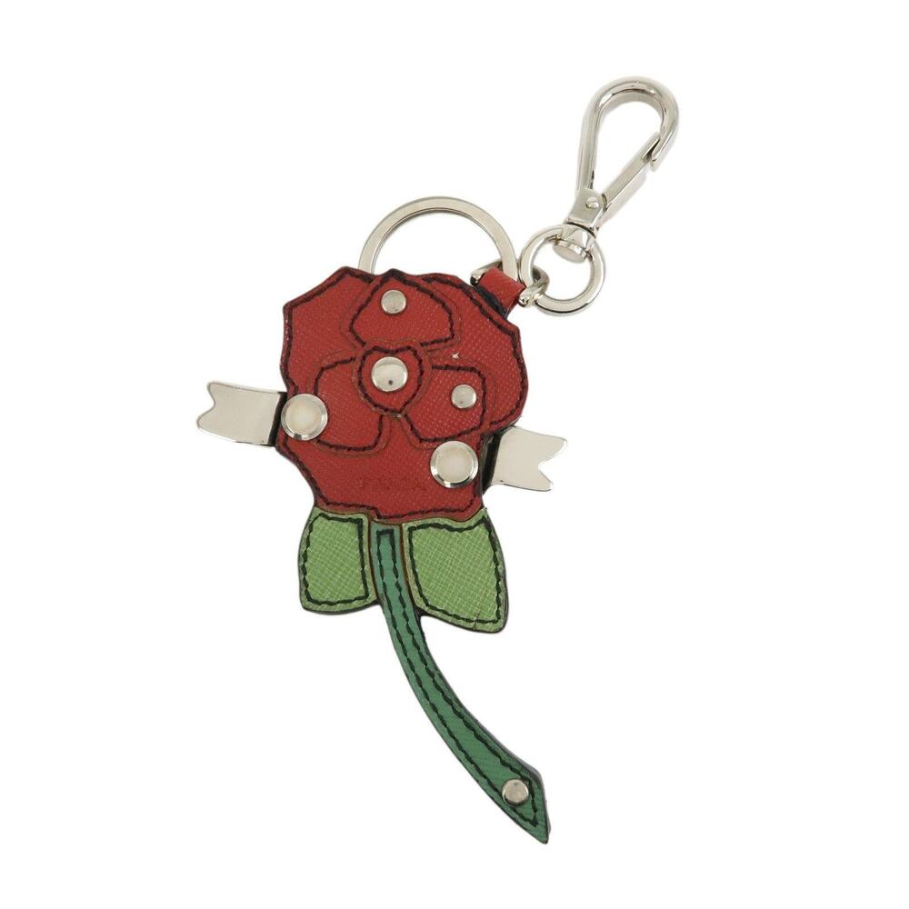 Prada Saffiano Leather Rose Motif Bag Charm Red